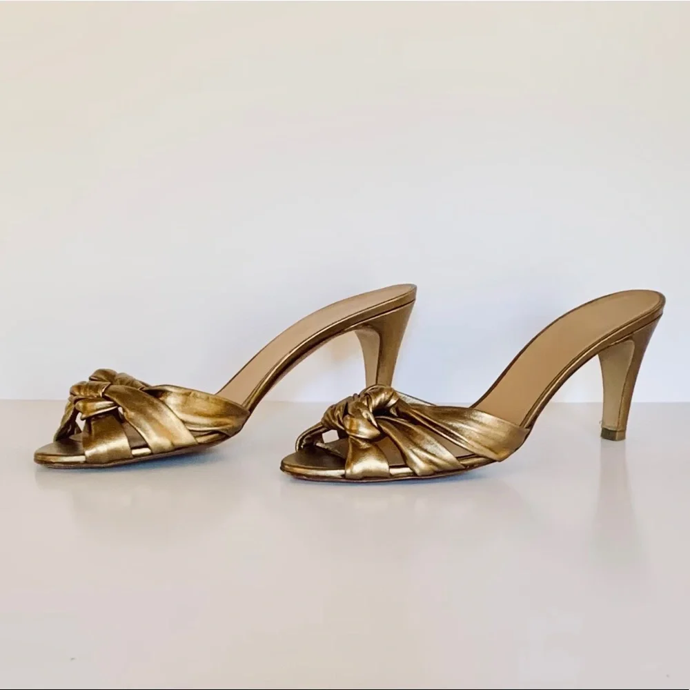 Salvatore Ferragamo Metallic Gold Knot Mule Heels